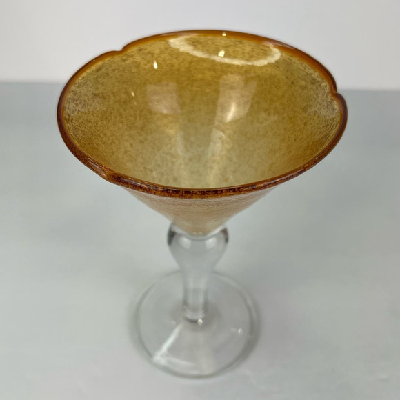 Hand Blown Amber Margarita/Martini Glasses Bubble Glass Clear Stem - Picture 2 of 7